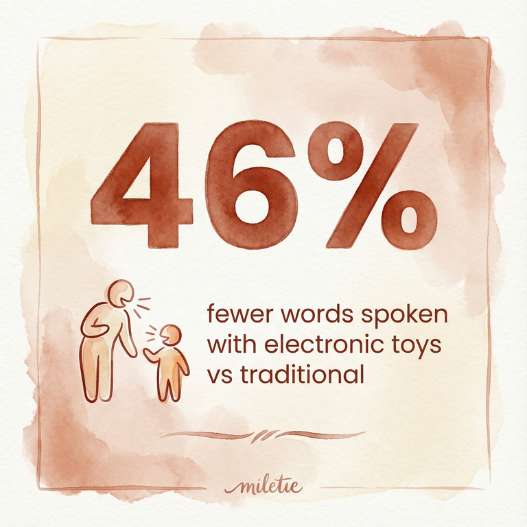 Stat showing 46 percent fewer words spoken with electronic toys versus traditional toys