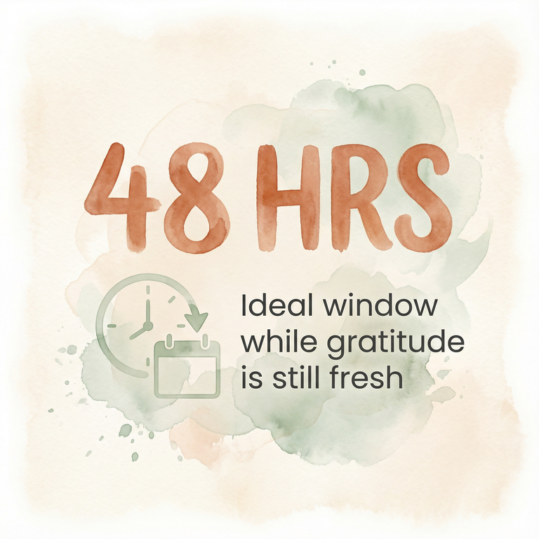 Stat showing 48 hours is the ideal window for writing thank you notes while gratitude is fresh