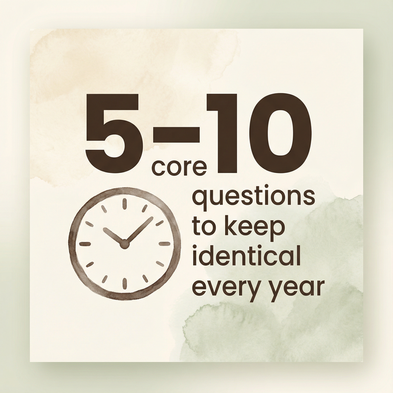 Stat showing 5 to 10 core questions should be kept identical every year for tracking