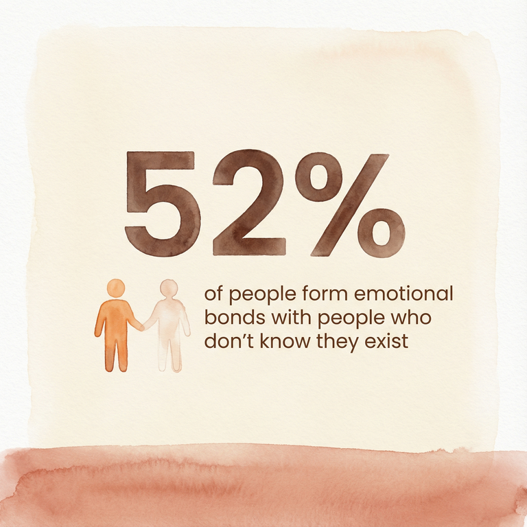 Statistic showing 52 percent of people form emotional bonds with people who don't know they exist
