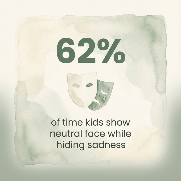 Stat showing 62 percent of time kids show neutral face while hiding sadness