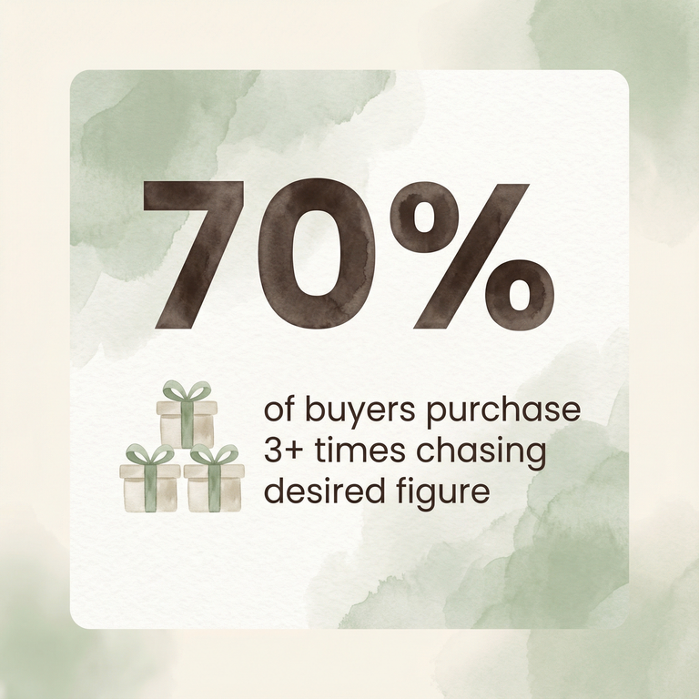 Stat showing 70 percent of buyers purchase blind box toys three or more times