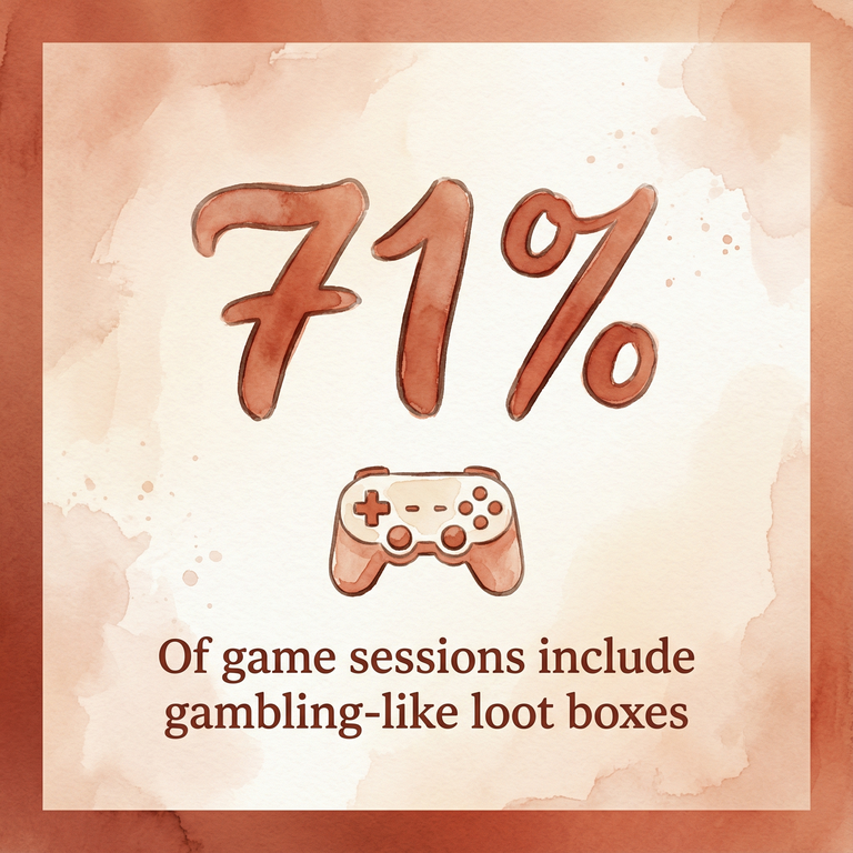 Statistic showing 71 percent of game sessions include gambling-like loot boxes