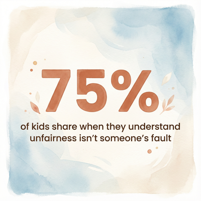 Statistic showing 75 percent of kids share when they understand unfairness is not someone's fault
