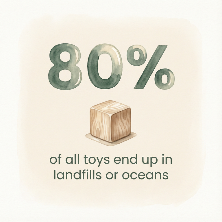 Stat box showing 80 percent of all toys end up in landfills or oceans