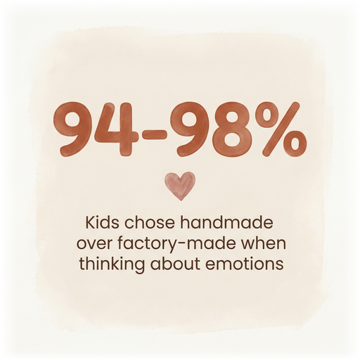 Stat showing 94-98% of kids chose handmade over factory-made when thinking about emotions