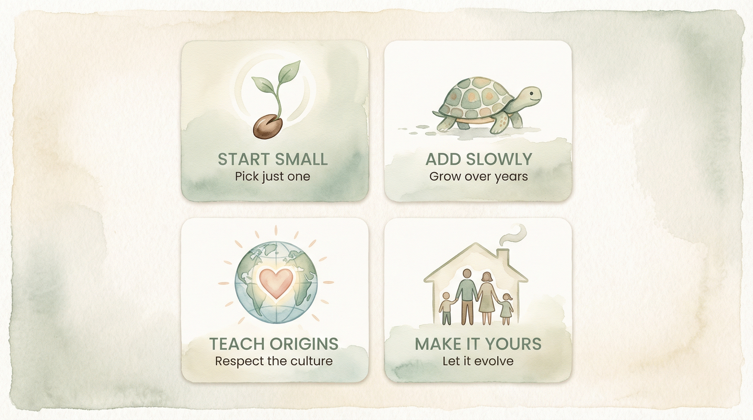 Four principles for adopting traditions: start small, add slowly, teach origins, make it yours