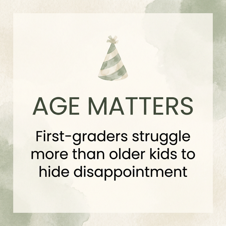 Stat box showing first graders struggle more than older kids to hide disappointment