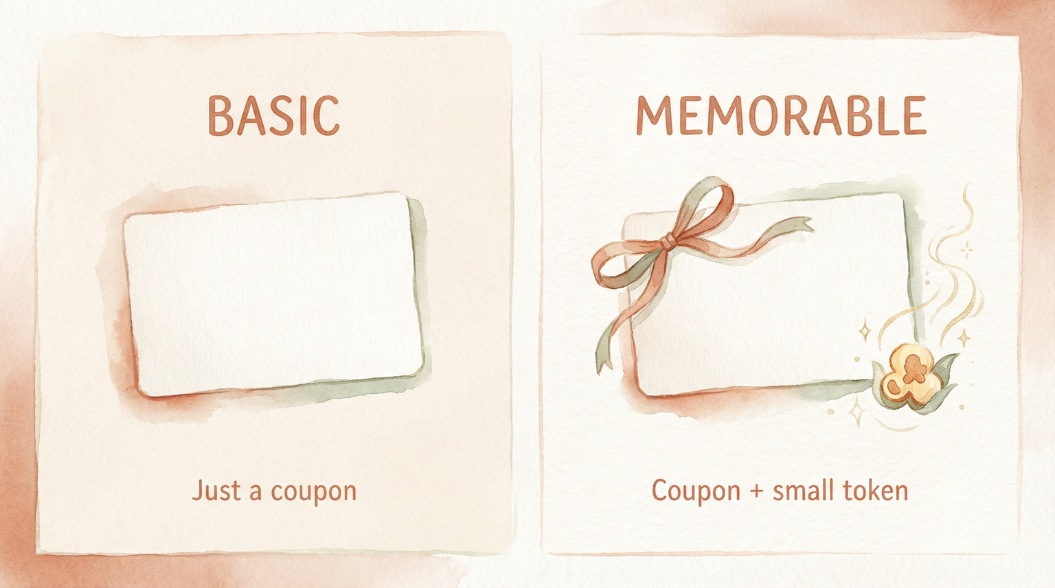 Comparison showing basic coupon versus memorable coupon with small token attached