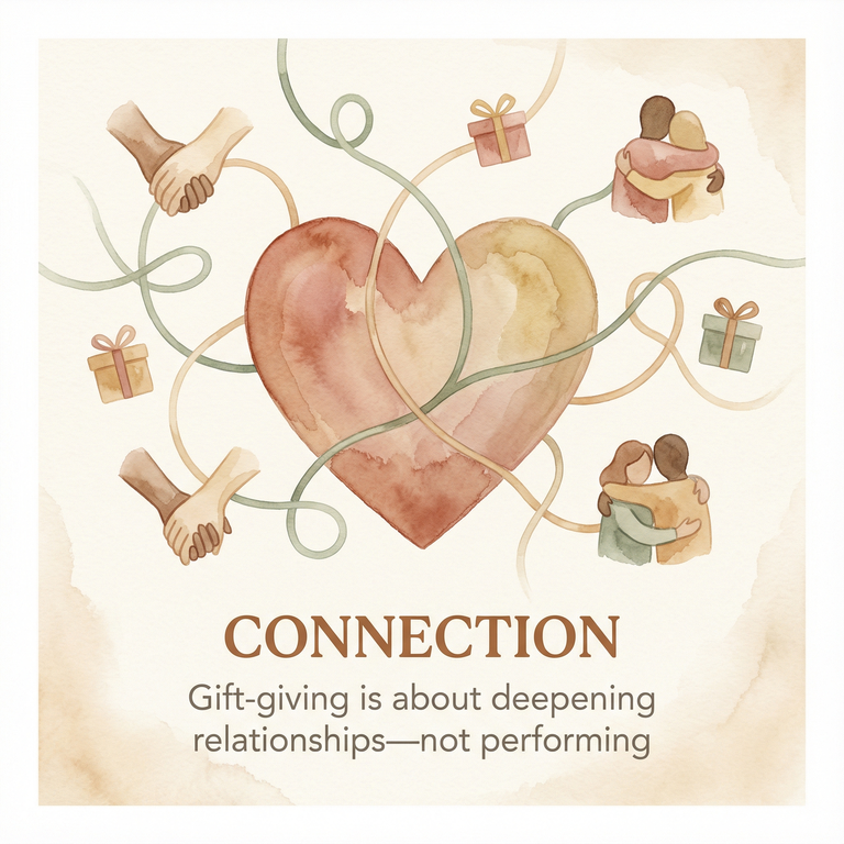 Stat box with heart icon showing gift-giving is about deepening relationships not performing