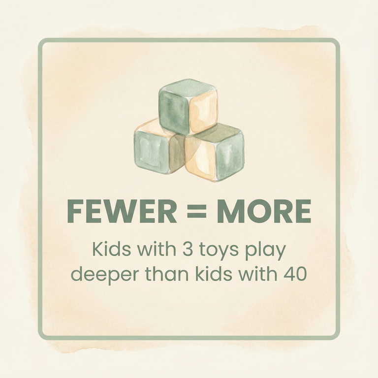 Stat showing kids with 3 toys play deeper than kids with 40 toys