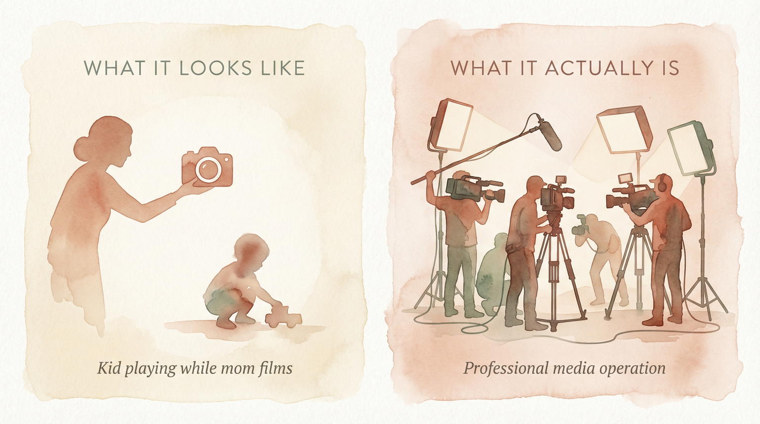 Comparison chart showing perceived amateur filming versus actual professional media production