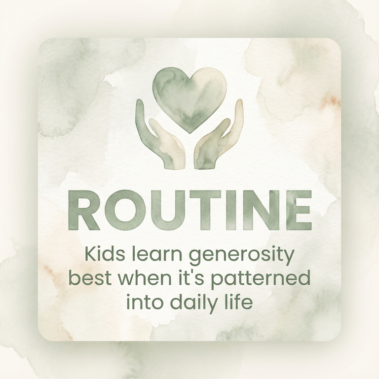 Stat box showing kids learn generosity best when patterned into daily routines