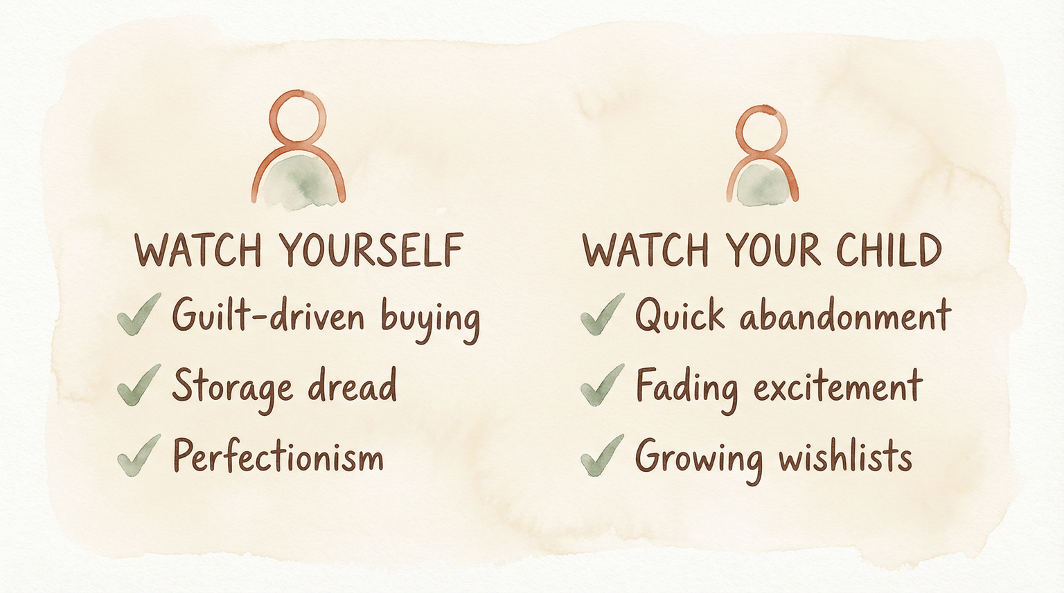Checklist showing warning signs to watch in yourself and your child regarding over-gifting