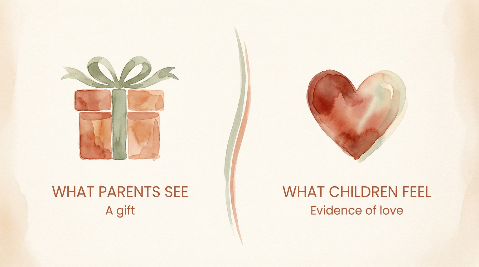 Infographic comparing what parents see as a gift versus what children feel as evidence of love