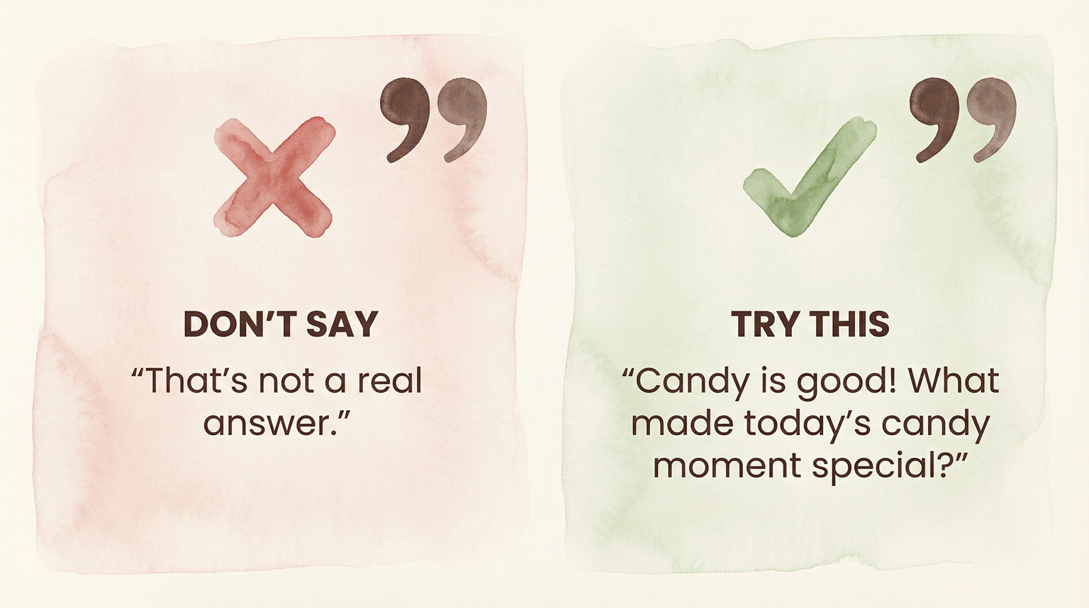 Comparison chart showing ineffective versus effective responses to shallow gratitude answers