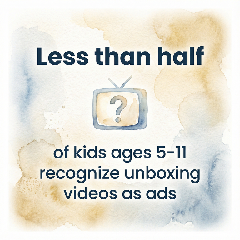 Stat showing less than half of kids ages 5 to 11 recognize unboxing videos as ads