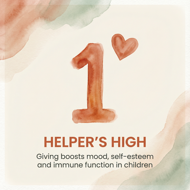 Watercolor stat box showing helper's high boosts mood self-esteem and immune function in children