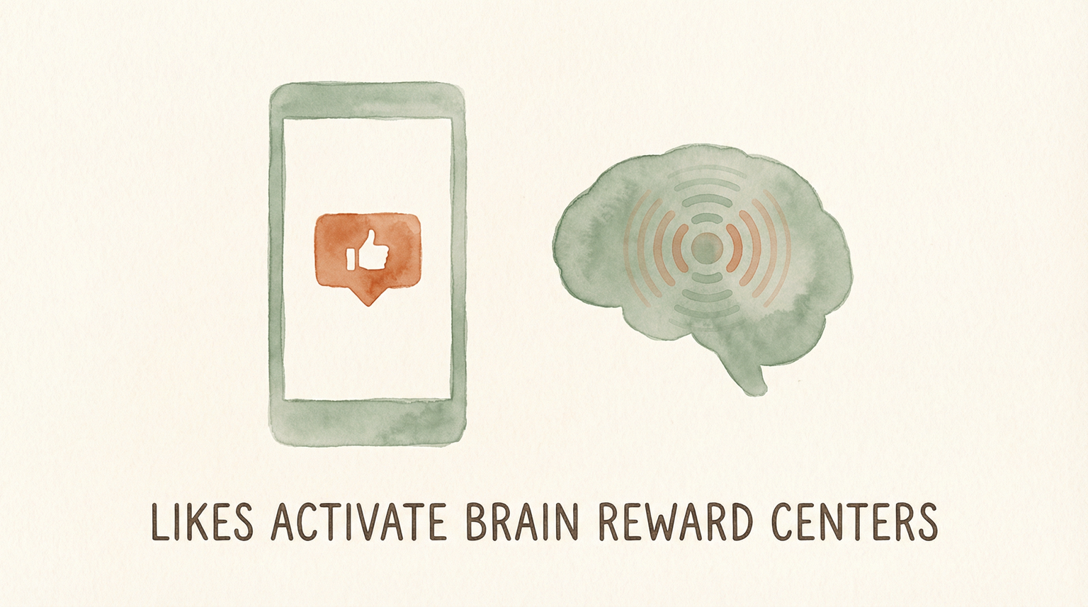 Illustrated graphic showing phone notification with heart icon paired with brain showing reward response activation