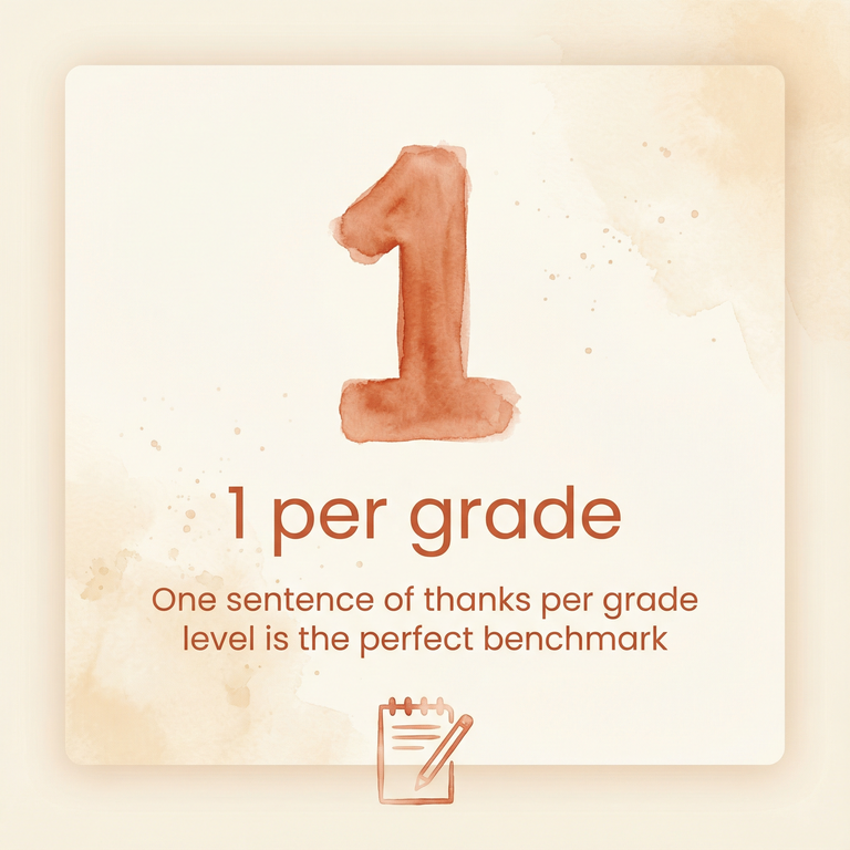 Stat showing one sentence of thanks per grade level benchmark from Michigan State University