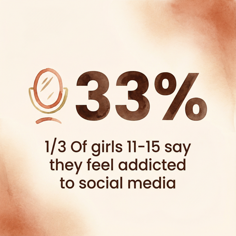 Stat showing one-third of girls ages 11-15 report feeling addicted to social media