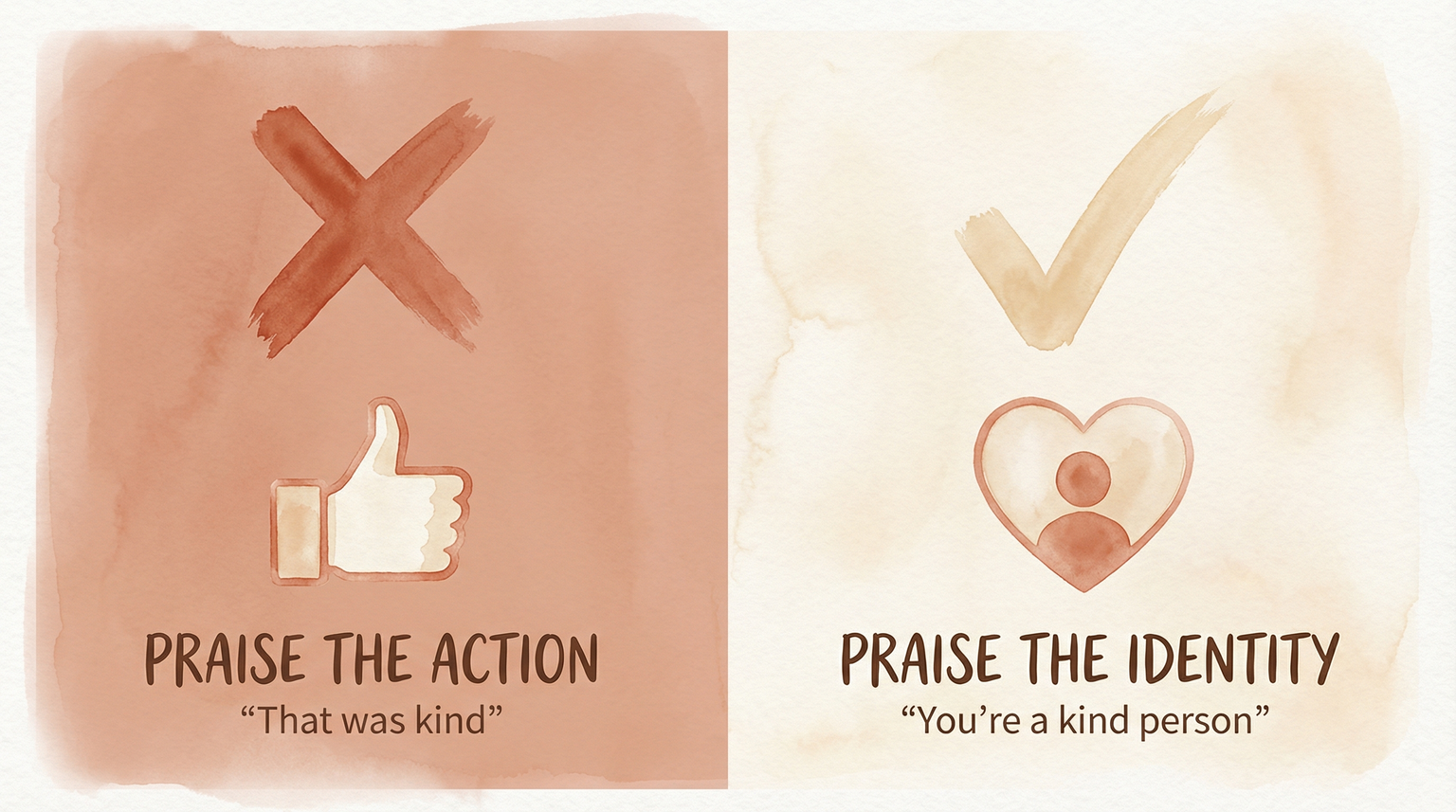 Comparison chart showing praise the action versus praise the identity approaches