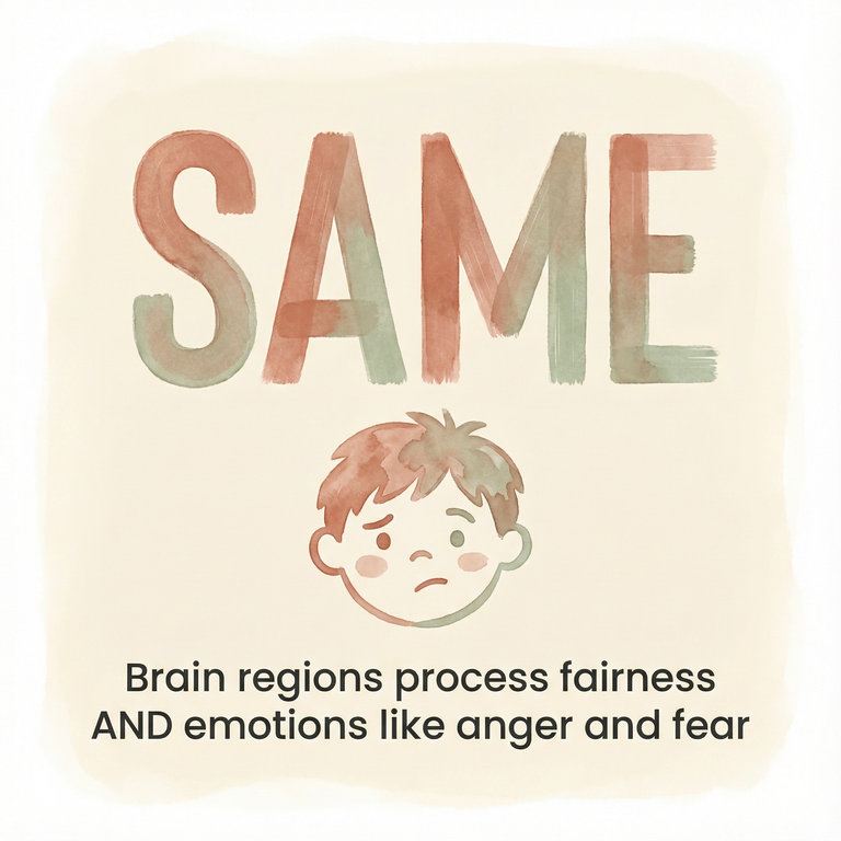 Stat showing same brain regions process fairness and emotions like anger and fear