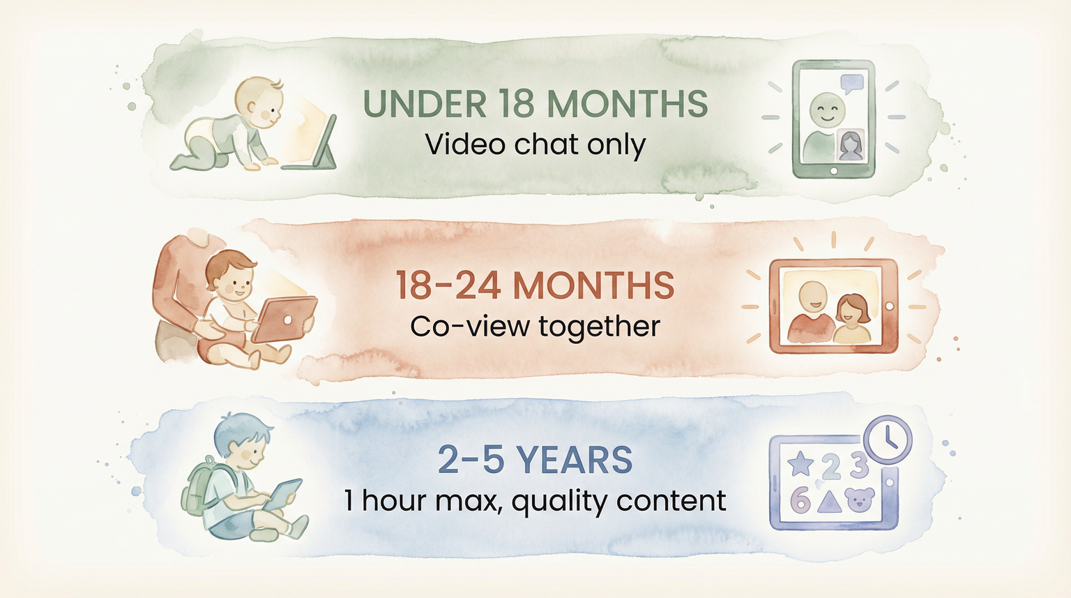 Infographic showing screen time recommendations by age from AAP guidelines