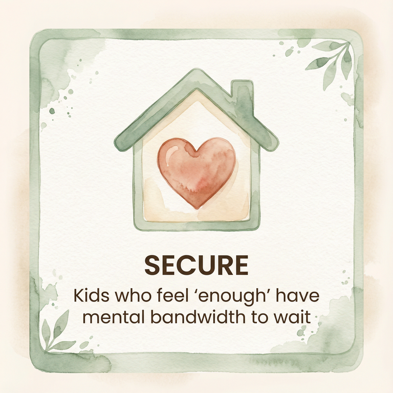 Stat showing kids who feel secure have mental bandwidth to wait based on scarcity research