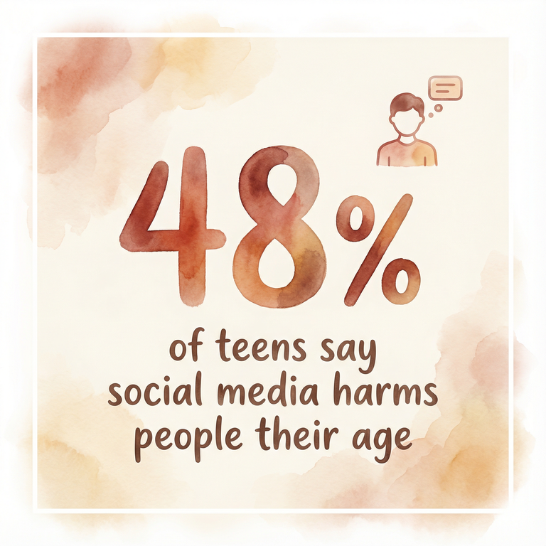 Statistic showing 48 percent of teens say social media harms people their age