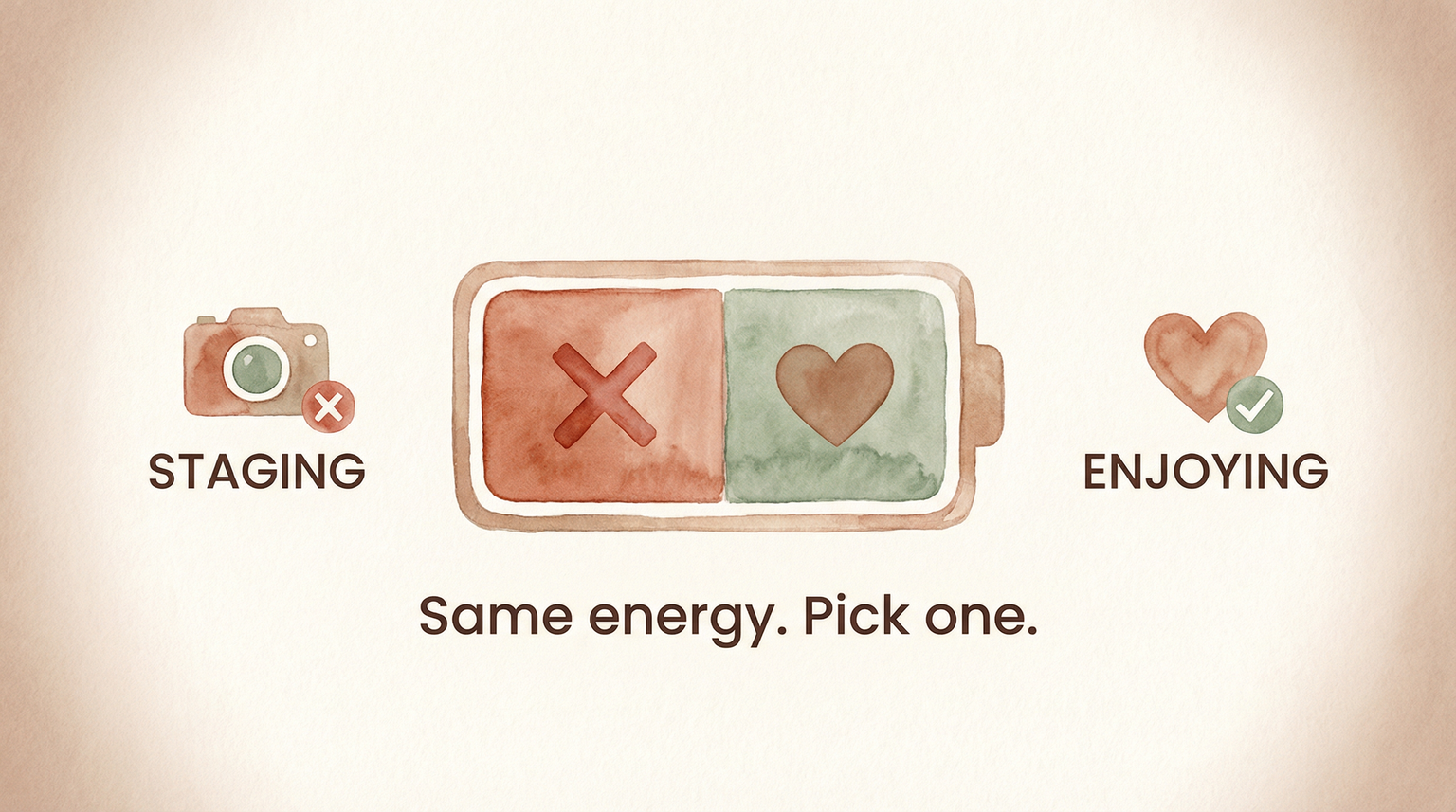 Battery icon showing staging and enjoying compete for the same limited energy