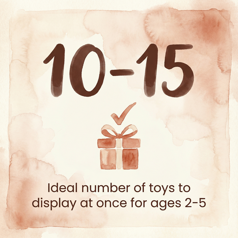 Stat showing 10-15 is the ideal number of toys to display at once for ages 2-5
