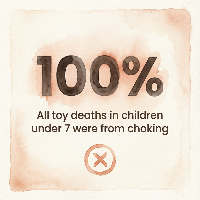 100% statistic showing all toy deaths in children under 7 were from choking