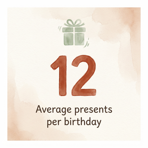 Stat showing 12 average presents per birthday from TK Maxx study