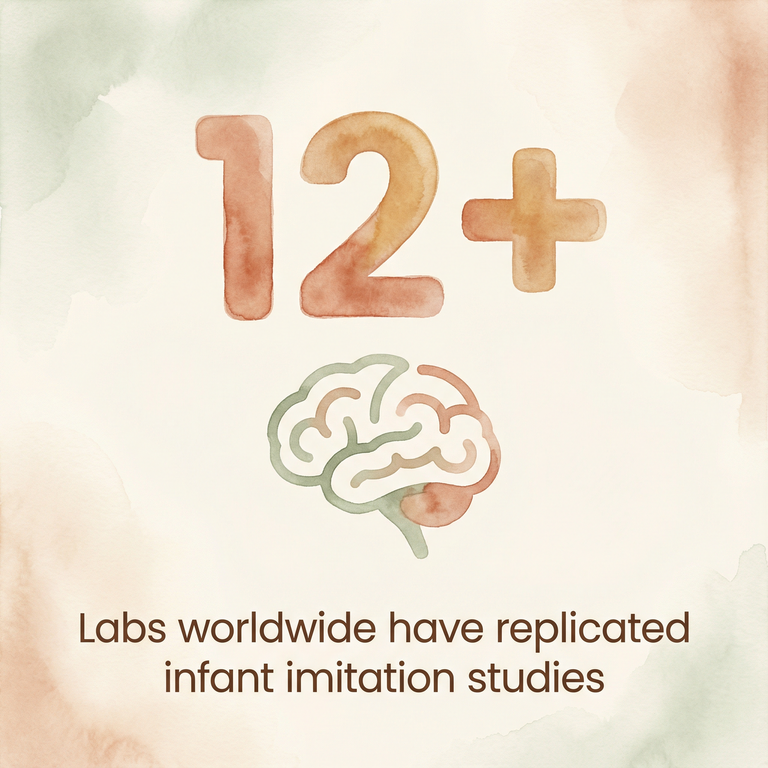 Stat showing 12+ labs worldwide have replicated infant imitation studies