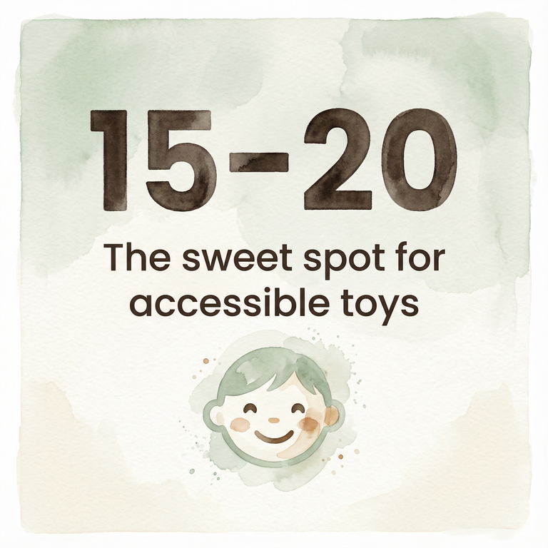 Stat box showing 15-20 as the sweet spot for accessible toys