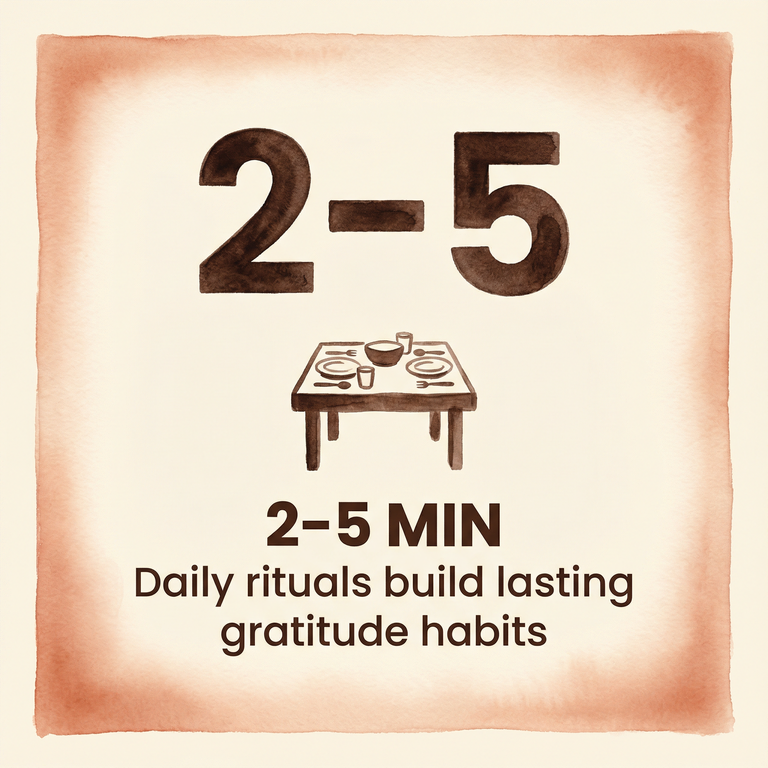 Stat box showing 2-5 minutes daily builds lasting gratitude habits