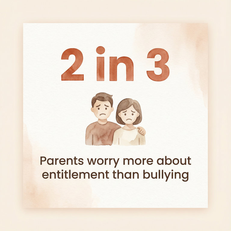 Statistic showing 2 in 3 parents worry more about entitlement than bullying