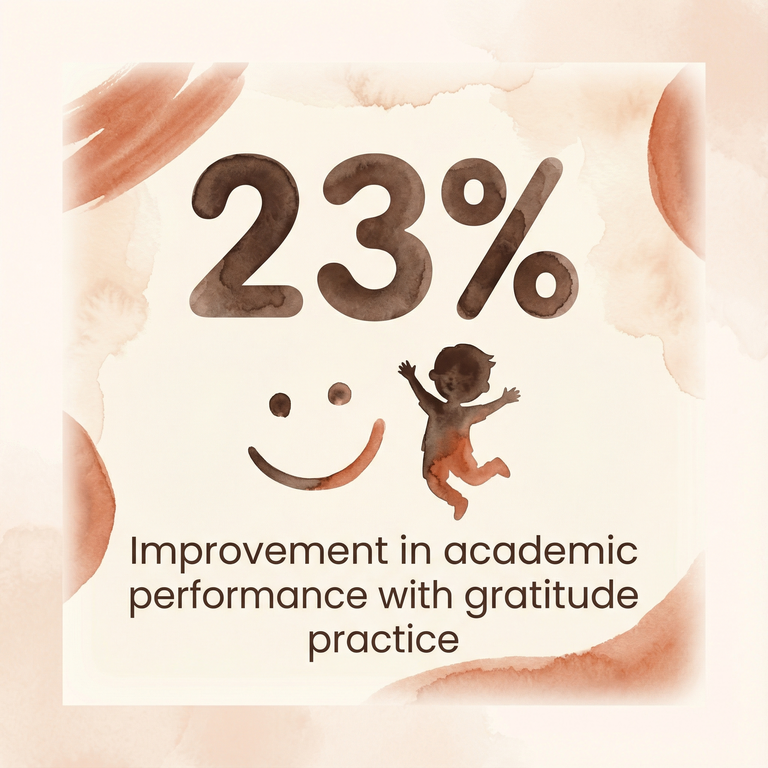 Stat box showing 23 percent improvement in academic performance with gratitude practice
