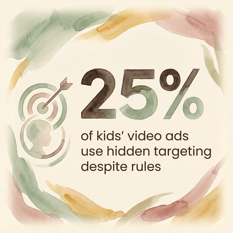 Statistic showing 25 percent of kids video ads use hidden targeting despite platform rules