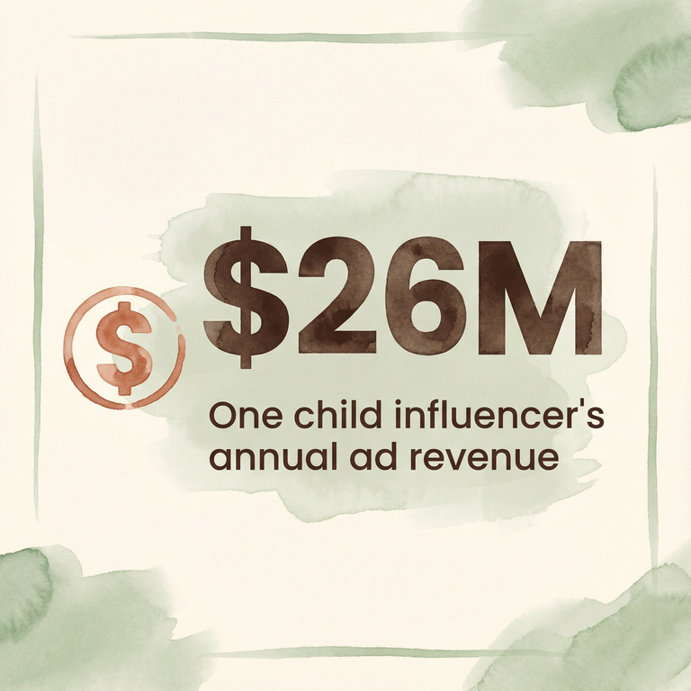 Stat showing $26M annual ad revenue earned by one child influencer according to UNLV 2019 research