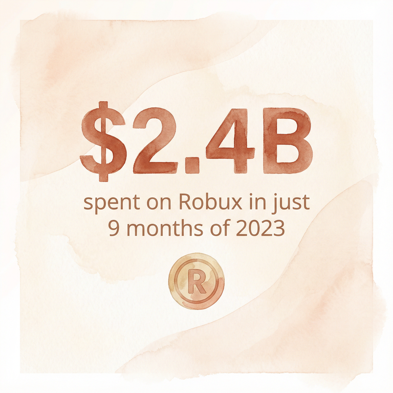 Statistic showing 2.4 billion dollars spent on Robux in just nine months of 2023