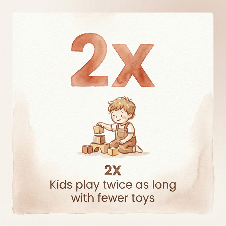 Statistic showing children play twice as long with fewer toys according to University of Toledo research