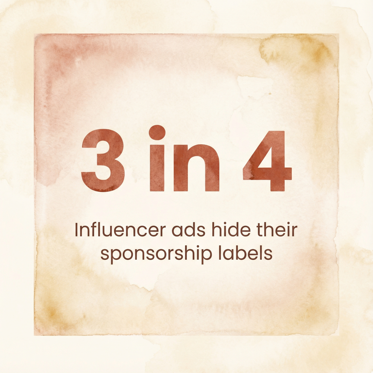 Statistic showing 3 in 4 influencer ads hide their sponsorship labels