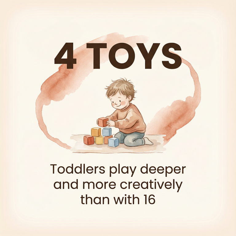 Statistic showing toddlers with 4 toys play deeper and more creatively than those with 16