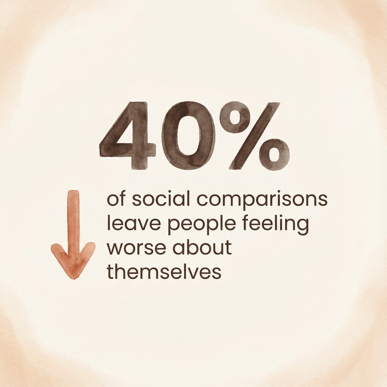 Statistic showing 40 percent of social comparisons leave people feeling worse about themselves
