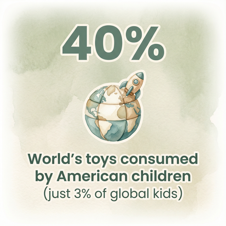 Stat graphic showing American children consume 40 percent of world's toys despite being only 3 percent of global kids
