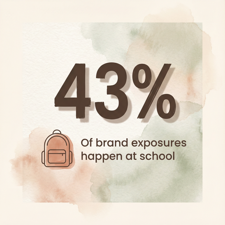 Stat showing 43 percent of brand exposures happen at school