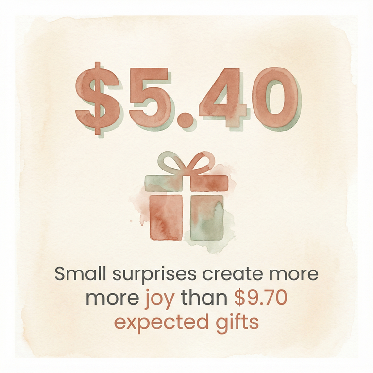 Stat showing $5.40 small surprises create more joy than $9.70 expected gifts