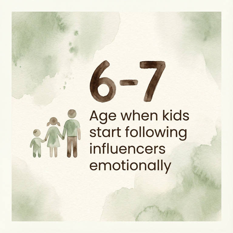 Stat showing ages 6-7 when children start following influencers emotionally